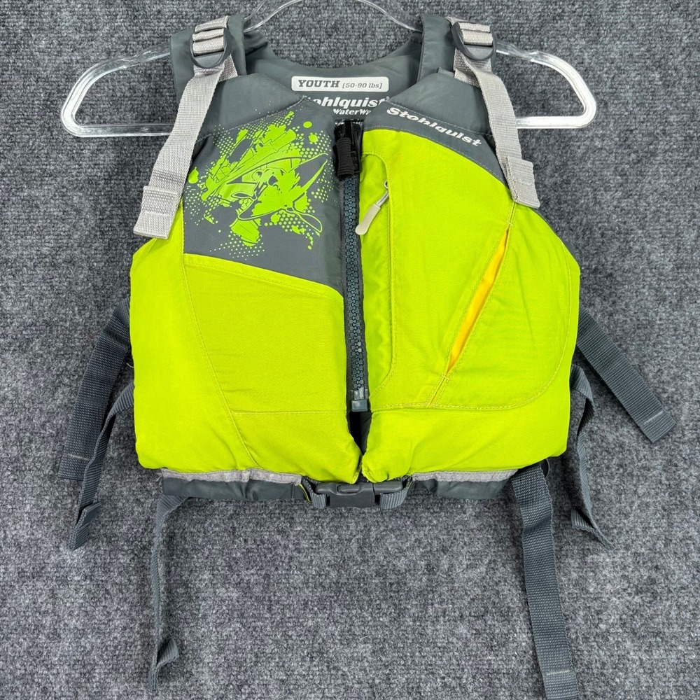 Stohlquist Youth Life Jacket PFD 50-90 lbs Lime Green Grey Kayak Canoe Sailing